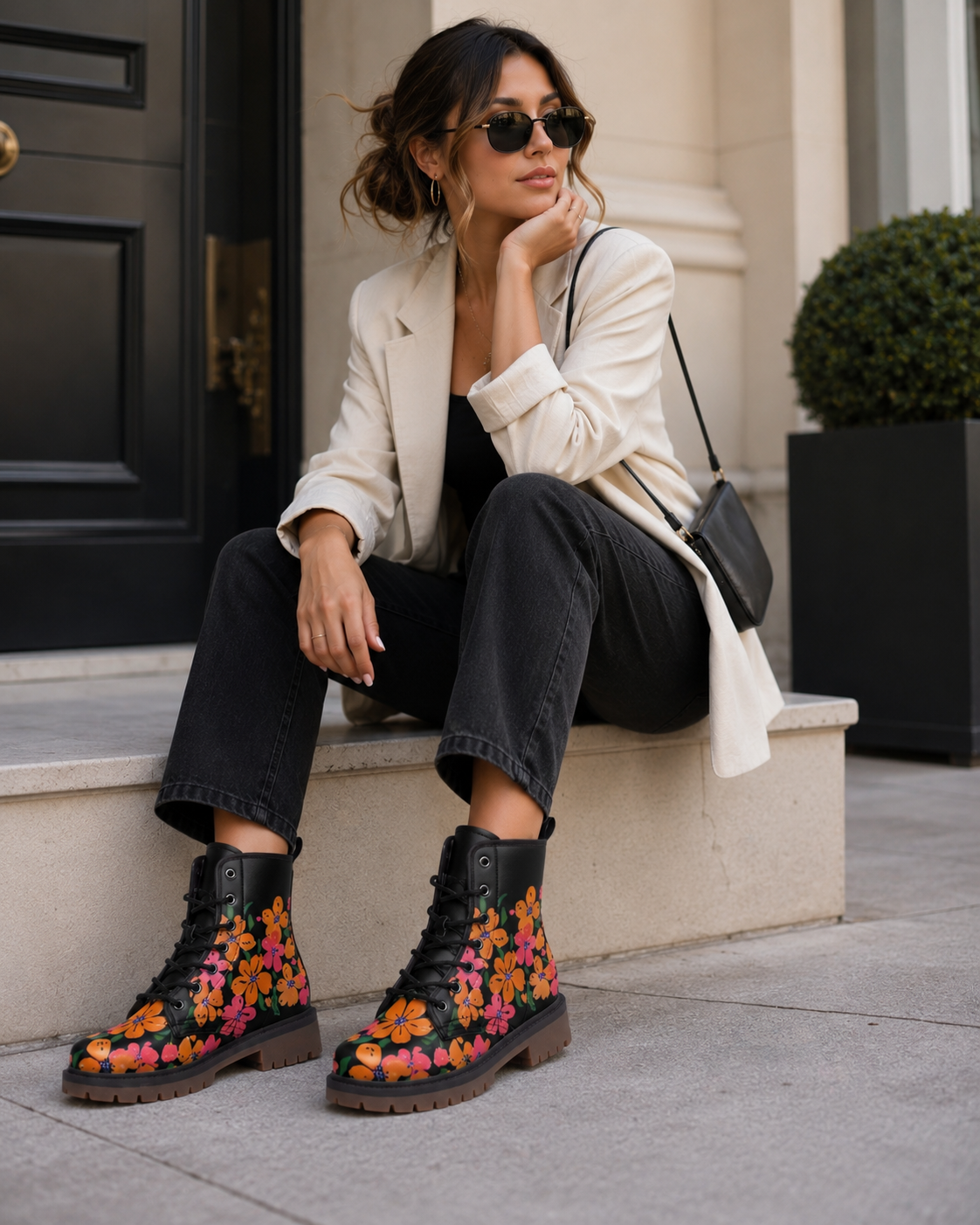 Orange Floral Garden Boots
