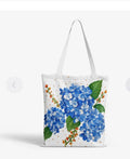 Blue Hydrangea Floral Tote Bag Botanical Canvas