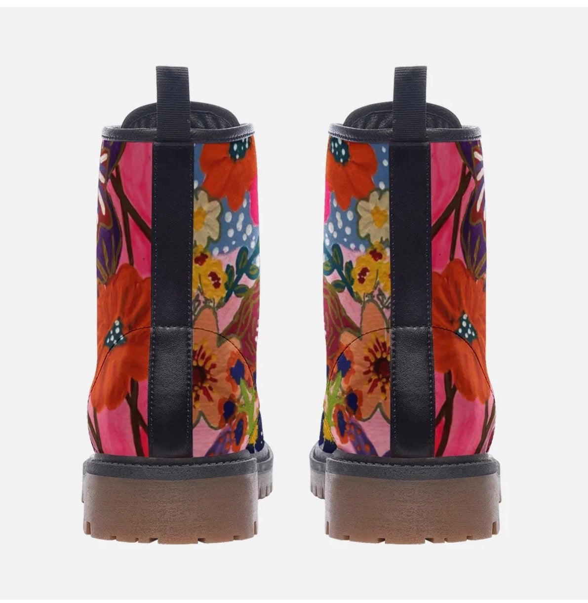 Women's Floral Combat Boots Colorful Artistic Lace-Up